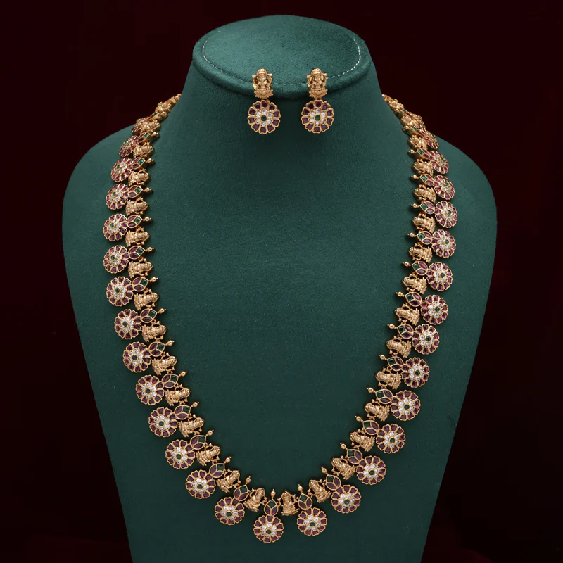 Premium Antique Kemp Kundan Lakshmi Leaf Butta Bridal Haram